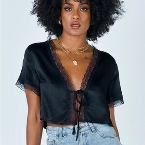 Black Lace Trim Blouse
